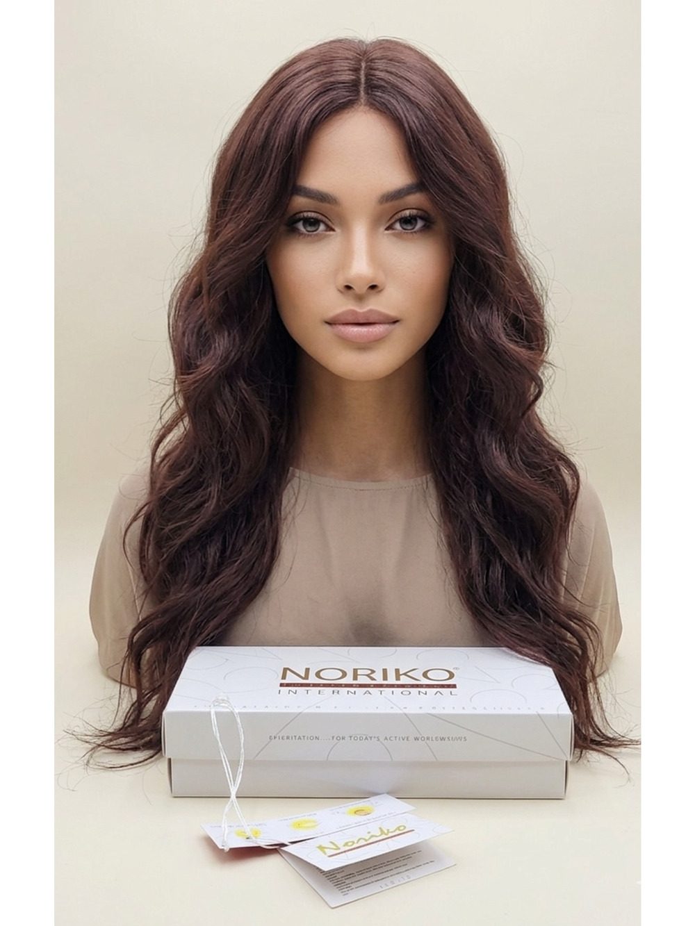Noriko Jaden Wig Mulberry Brown Long Wavy Synthetic Hair Side Bangs 1707N NIB